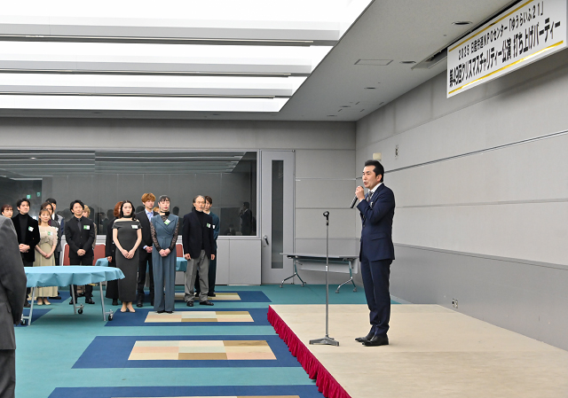 打ち上げパーティーにて。ゆうらいふ２１理事長・日産労連会長の大喜多宏行様よりご挨拶がありました